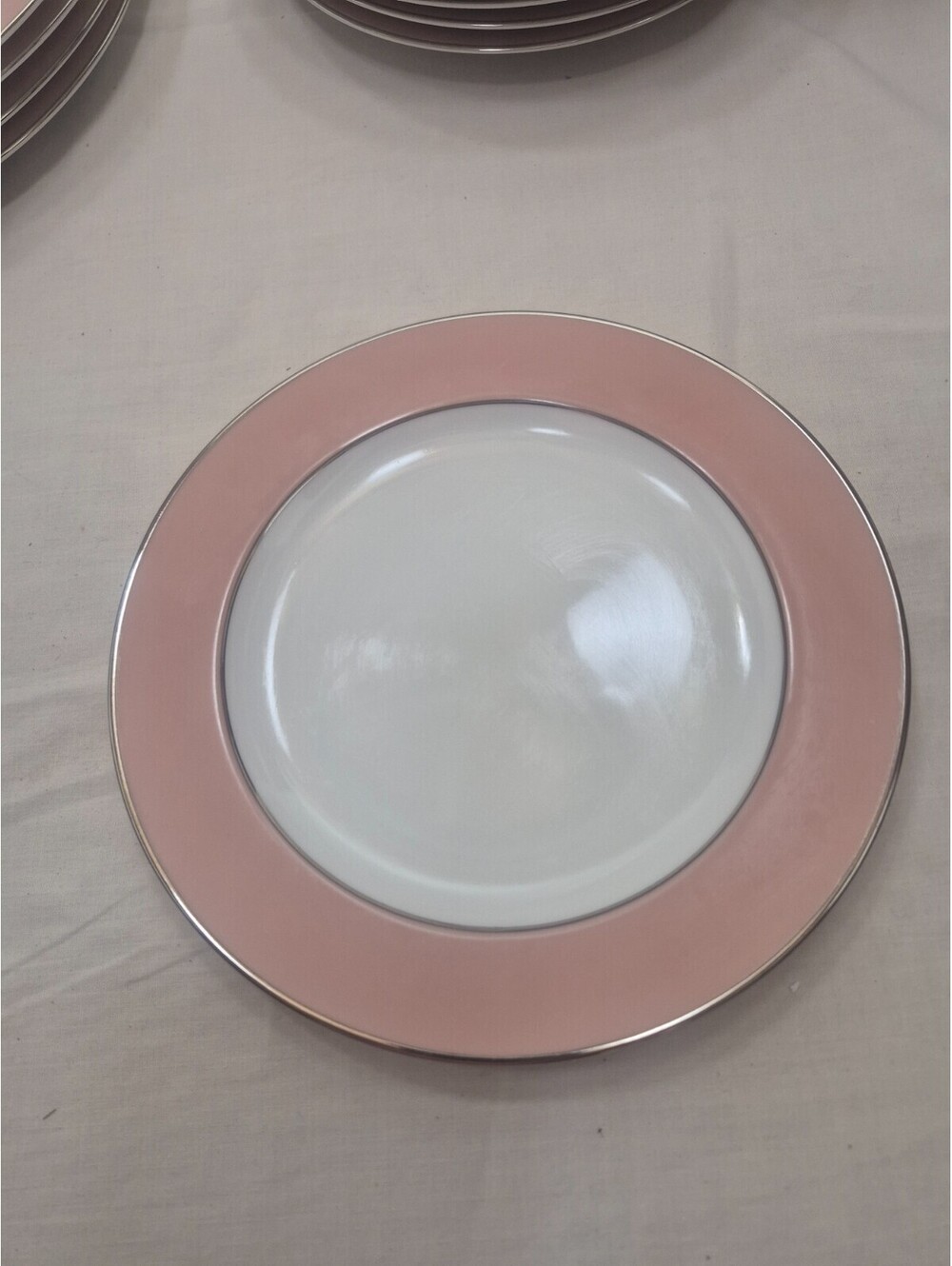 Vintage Sango Rhapsody 7.5" Salad/Bread Plate Pink & White Platinum Trim Normal